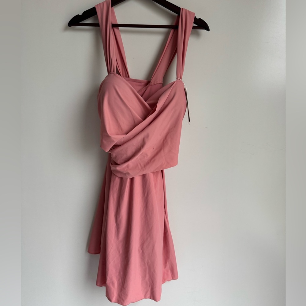 COCOPEAR‎ SWIM DRESS SKIRTED Women 4XL Pink Blush Built In Short Tank Ruched NEW